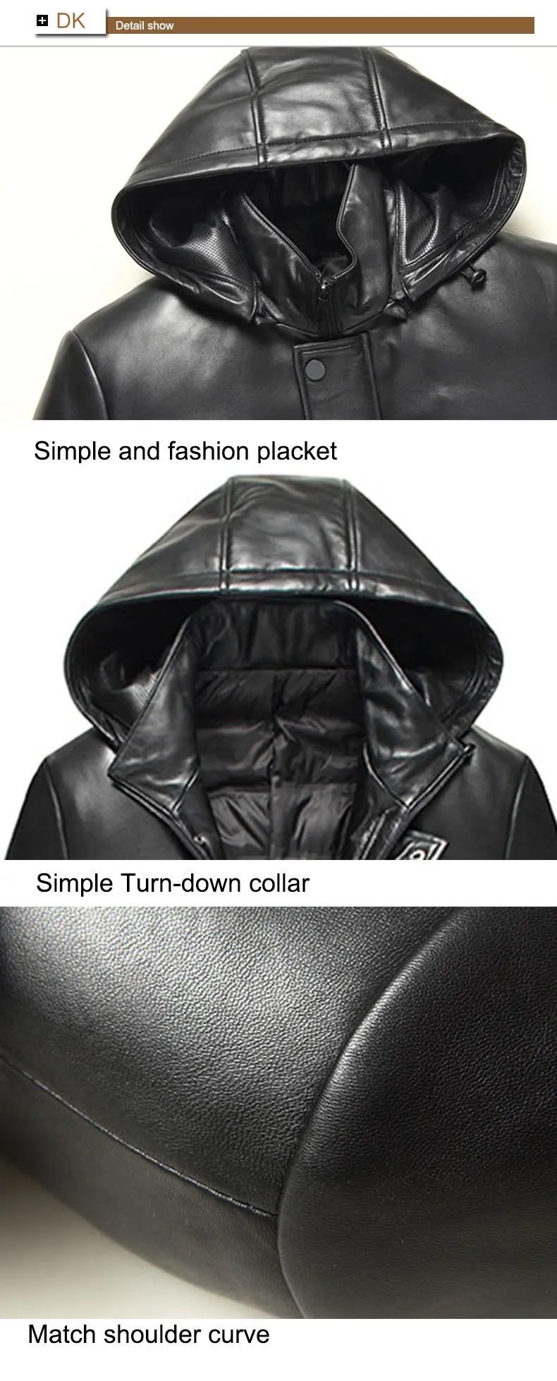 Зимнее кожаное пуховое пальто с капюшоном, отстегивающийся утиный пух, дизайн ласточкин хвост, Натуральная овечья кожа, брендовая куртка черного цвета, 71C7131