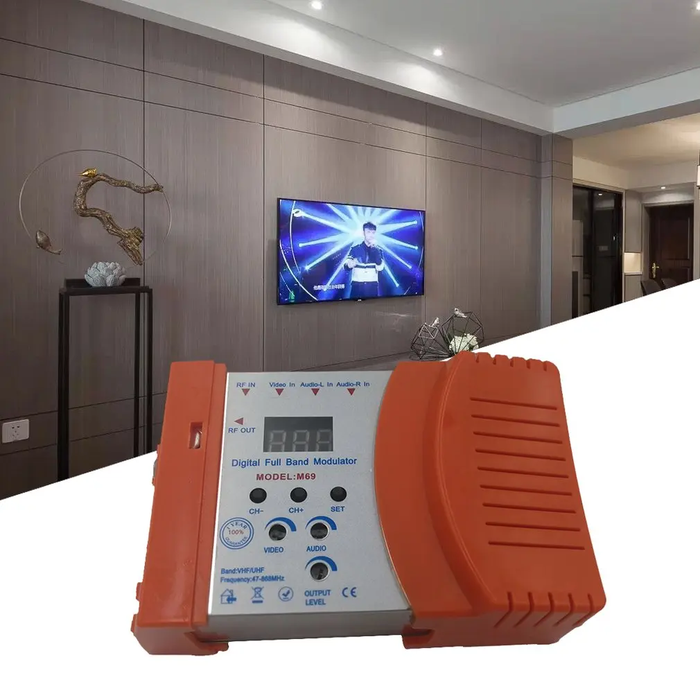 M69C/M69L dulator Полнодиапазонный цифровой модулятор RF AV к ТВ конвертер VHF UHF PAL/NTSC стандарт