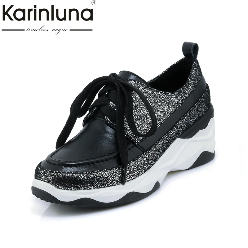 

Karinluna 2018 Wholesale Top Quality Genuine Leather Spring Flats Platform Shoes Woman Cow Leather Casual Women Shoes