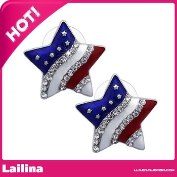 

Rhinestone & Enamel USA Star Stud Earrings