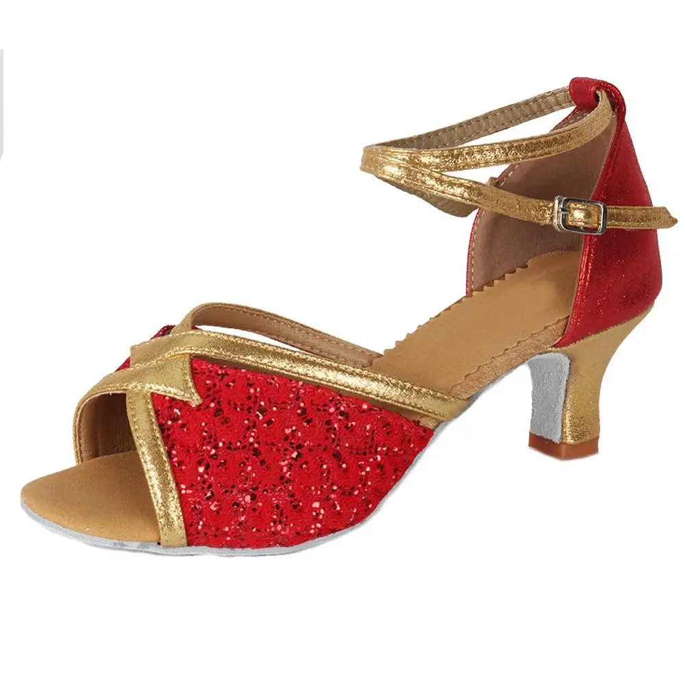 5cm heels Red Размер 34-41, стиль, танцевальная обувь для латинских танцев для девушек и женщин, танцевальная обувь для танго, танцевальная обувь на каблуке 5 см/7 см - Цвет: 5cm heels Red
