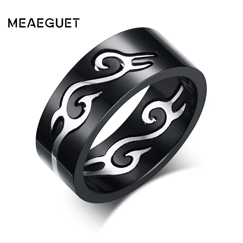 

Meaeguet Rock Mens Black Rings Cutting Auspicious Clouds Design Stainless Steel Engagement Rings for Men Jewelry