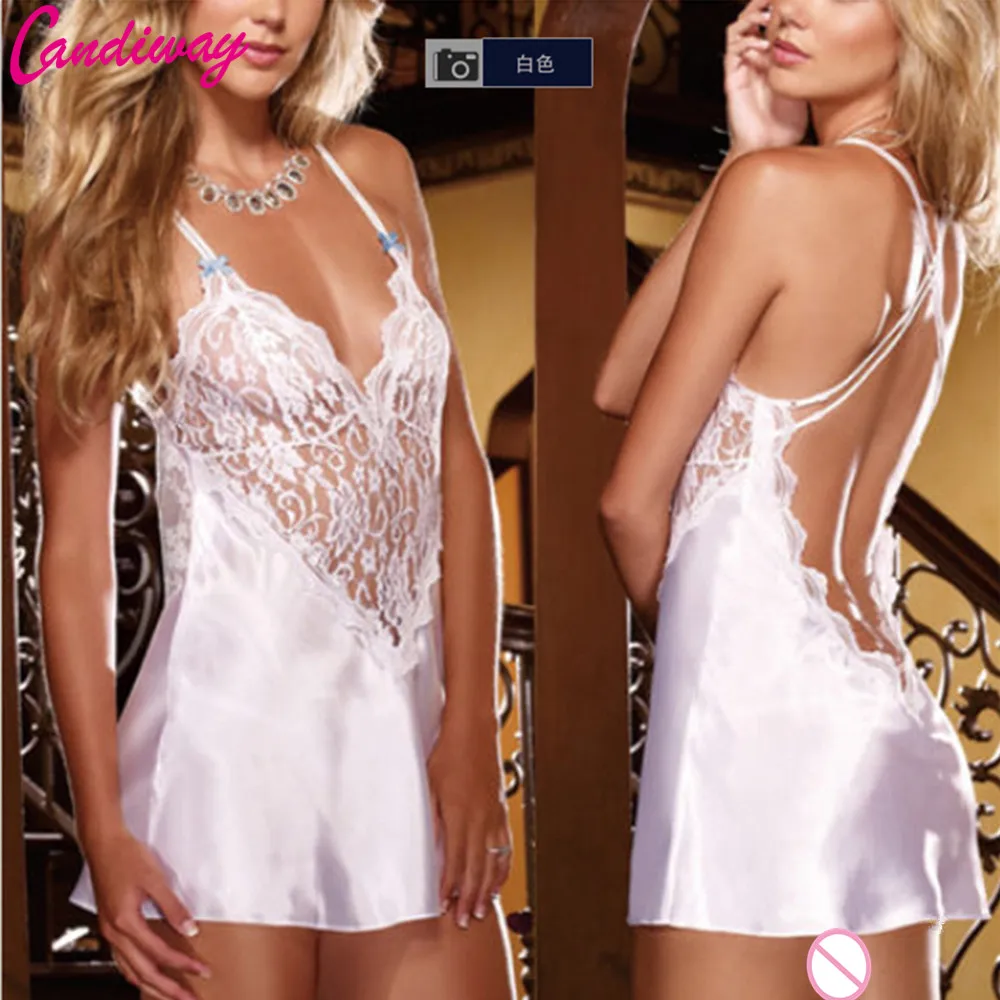 Candiway Sexy Underwear Sleep Dress Backless Sleepwear Pajamas Unique Style Halter Mini Short Erotic Lingerie Costumes
