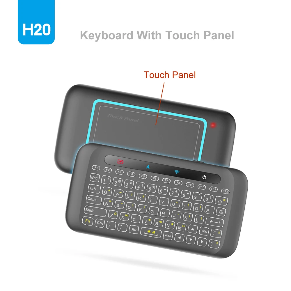 Kopen H20 Mini Draadloze Toetsenbord Backlight Touchpad Air Mouse Ir Leunend Afstandsbediening Voor Andorid Box Smart Tv Windows Pk H18 plus