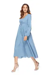 Осень с пышными рукавами Винтаж деним женское платье Высокая Талия пикантные длинное платье Американский Стиль Женская одежда