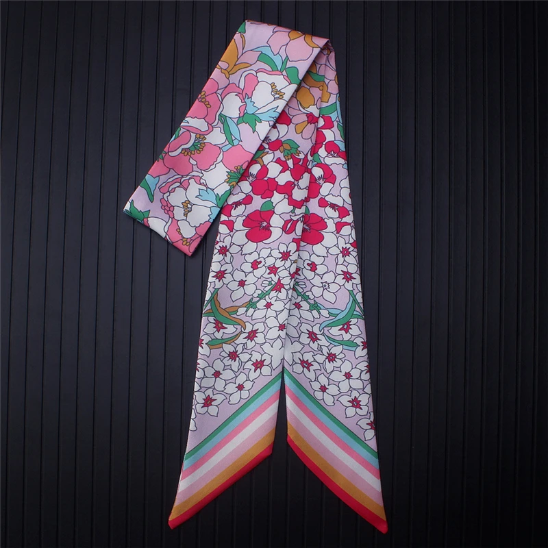 

Small Scarf Ribbons Women Silk Skinny Hair Scarfs Floral Print Bag Scarves Fashion Lady Neckerchief Headwear Neck Tie