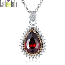 Lateefah Fashion January Birthstone Necklace Gift for Women Large Stone Waterdrop Red Cubic Zirconia Two Tone Plated Necklace