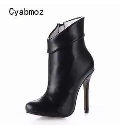 Cyabmoz из искусственной кожи женские ботильоны зимние сапоги женская обувь на высоком каблуке, для Клубная нарядная Обувь Zapatillas Сапоги;