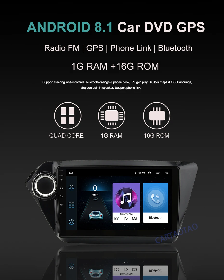 Radio con gps para coche, reproductor multimedia con Android 10, 4 GB + 64 GB, 2DIN, CarPlay, para Kia RIO 3, 4, Rio 2010, 2011, 2012, 2013, 2014, 2015-2019