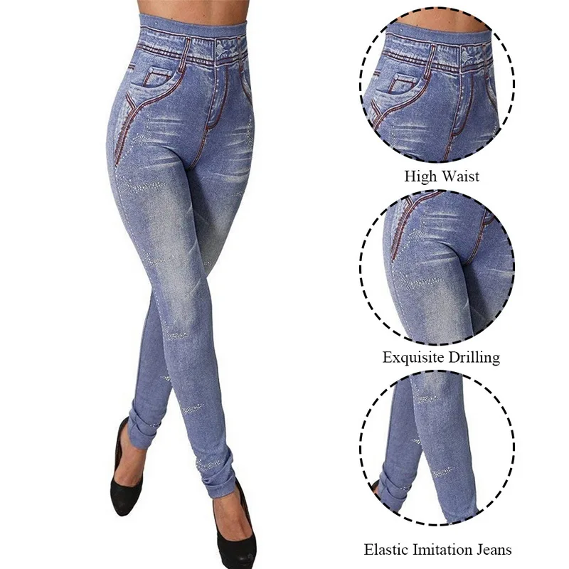 Vertvie бесшовные леггинсы джинсы для женщин высокая талия обтягивающие пуш-ап брюки карандаш размера плюс S-3XL эластичные тонкие ломаные леггинсы с заклепками