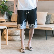 Harajuku хлопковые льняные летние шорты мужские хип хоп повседневные шорты с принтом мужские s до колен шорты 5XL черные пляжные шорты