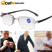 Модные ультралегкие очки для чтения без оправы, женские и мужские прозрачные линзы, анти-Blu-Ray компьютерные очки, очки для чтения Пресбиопии