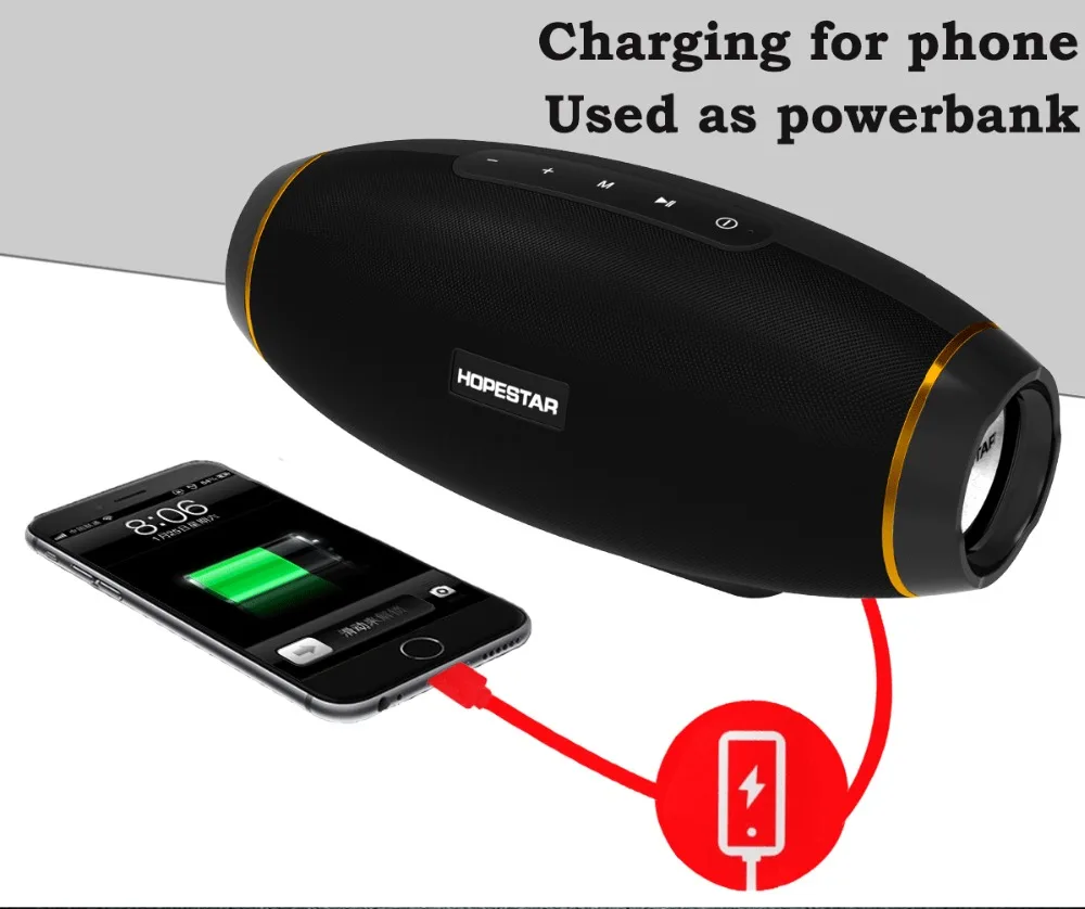 HOPESTAR Wireless portable Bluetooth 2.1 Speaker 20W Waterproof Outdoor Bass Effect with Power Bank