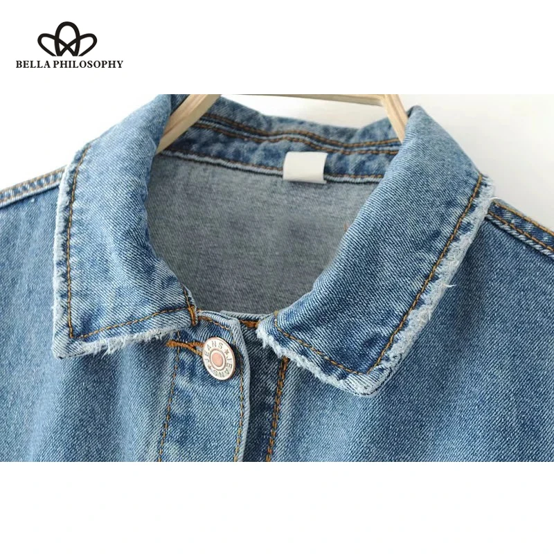 2018 Femmes Bleu Jean Veste Automne En Pour Casual Philosophie Hiver Bella Mode Manches Femme Survêtement Manteau Bretelles qag51nS7