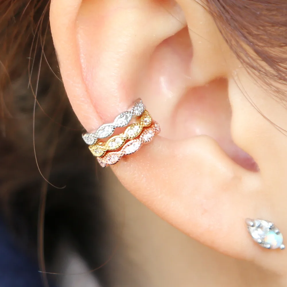 

New 925 Sterling Silver AAA Cubic zirconia Ear Cuff Clip On Earrings For Women Fashion Girl Without Piercing Earings diy Jewelry