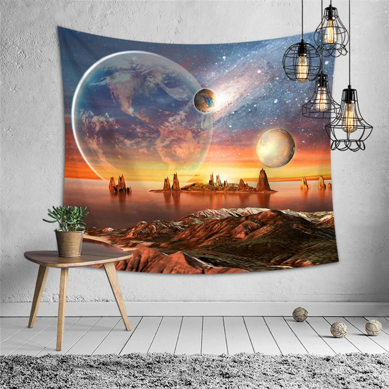 Гобелен на стену с принтами Галактики, небесного тела, Вселенная мандала, Настенный Ковер, одеяло, украшение, Детские Полиэстеровые гобелены - Цвет: A142-124