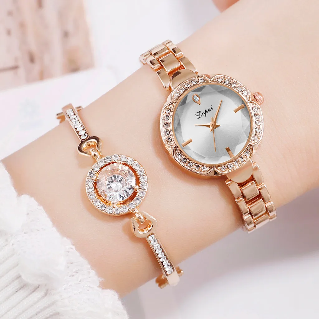 Женские часы Роскошные модные маленькие изысканные европейские красивые простые часы с браслетом, костюм из розового золота geneva reloj mujer Q60