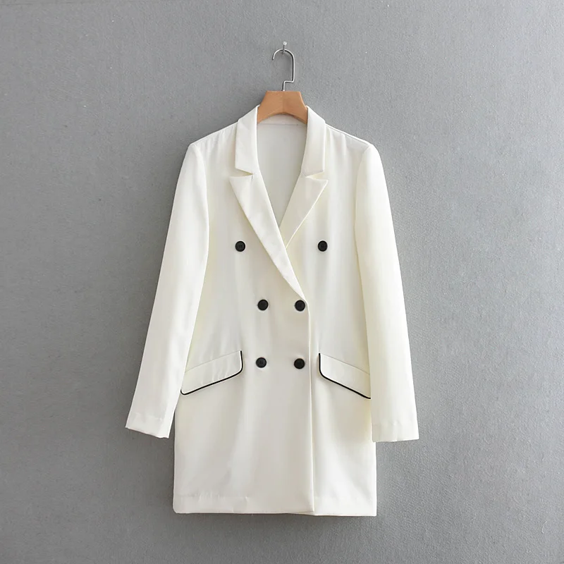 2018 Autumn Streetwear Contrast Binding Double Breasted
