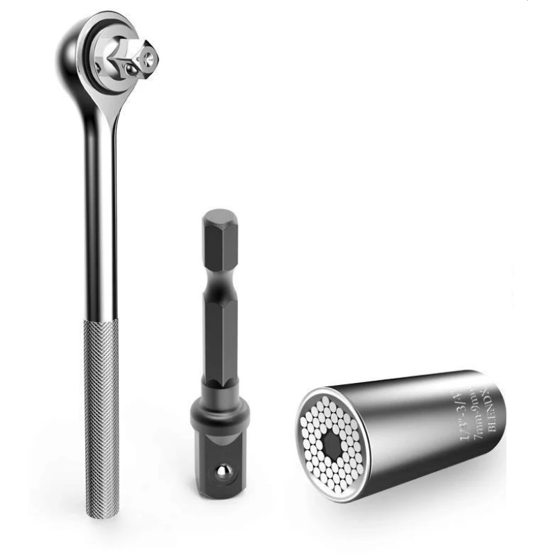 

3Pcs/set Grip Multi-function Ratchet Universal Socket 7-19mm Power Drill Adapter car Hand Tool Set Repair Kit