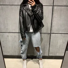 Женская куртка из натуральной кожи, кожаная куртка с заклепками, куртка из натуральной овчины