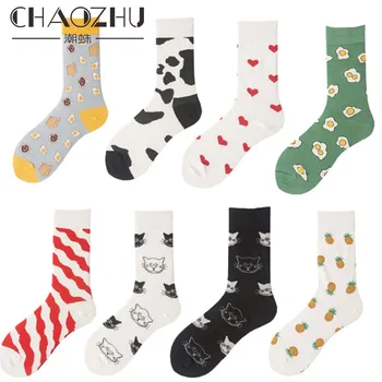 

2019 New European Fashion Street Hip Hop Sneaker Skateboard Socks Girls Boys Cool Cartoon Striped Pineapple Cat Awesome Socks