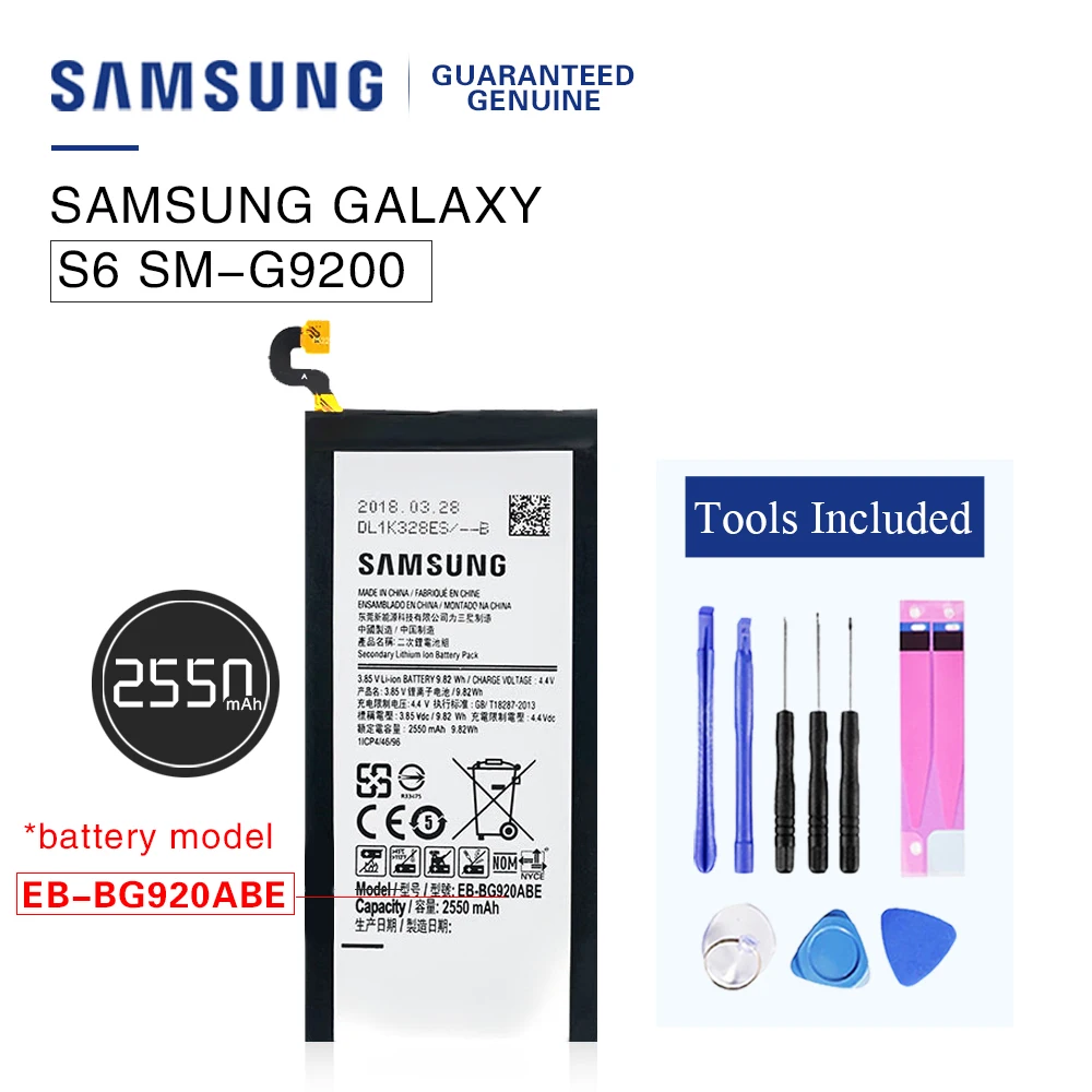 100% Оригинальный телефон запасная батарея для Samsung Galaxy S6 аккумулятор + инструмент