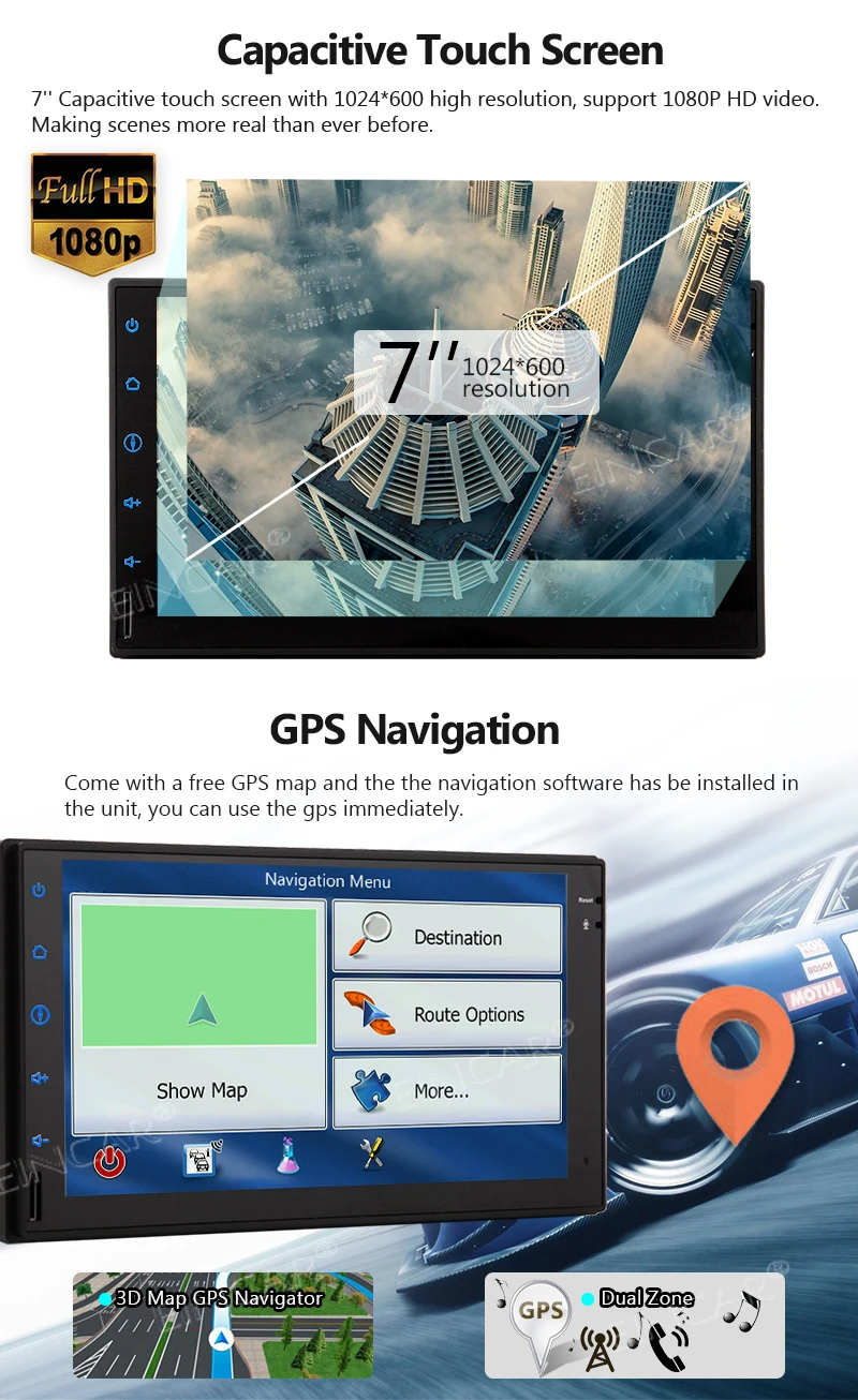 Steering Wheel Control FM/AM Radio 32GB ROM Five Touch Screen Eincar Android 7.1 Car Stereo MP3 Pla