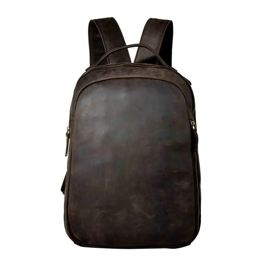Кожаный сверхмощный дизайн мужской рюкзак для путешествий повседневный рюкзак модный рюкзак школьная сумка для ноутбука 621 - Цвет: dark brown
