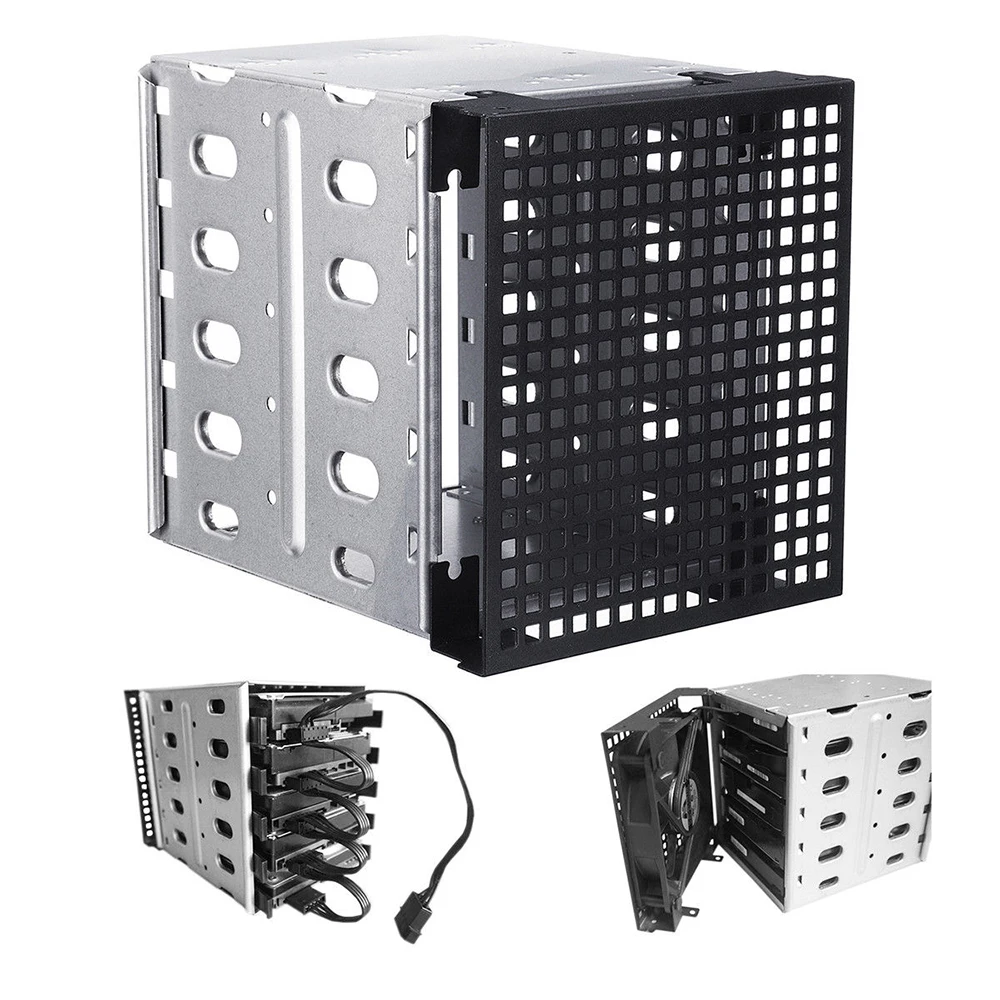 Новое поступление 5,2" до 5x3,5" SATA SAS HDD Cage Rack жесткий диск лоток Caddy адаптер конвертер с вентилятором