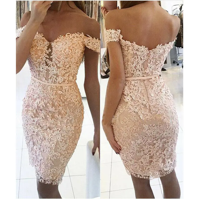 

Women Sexy Bridesmaid Party Formal Dress Off Shoulder Strap Sexy Bodycon Lace Dress Summer Fashion Elegant Vestido