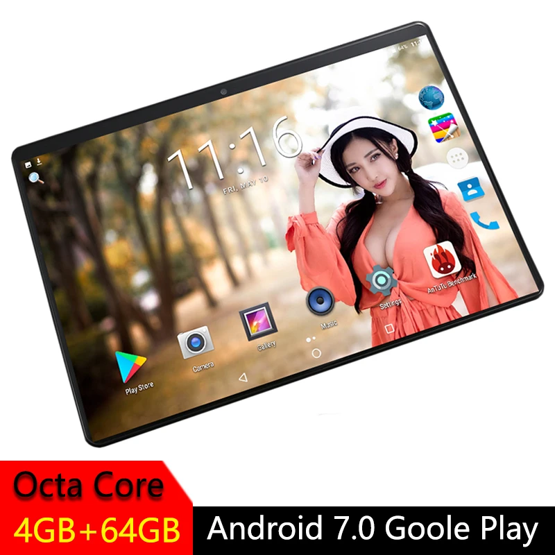 Tablet PC 10 inch 2.5D Tempered Glass IPS Octa Core  Phone Call Dual SIM Card WIFI GPS RAM 4GB ROM 32GB 64GB  Android 7.0 Tablet