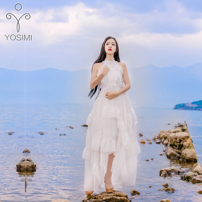 Женское длинное сказочное платье YOSIMI шифоновое винтажное Макси с оборками и