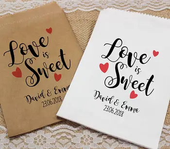 

custom LOVE IS SWEET Wedding popcorn candy Buffet lolly bags BIRTHDAY Bridal Shower Bakery Cookie desserts gift Favors pouches