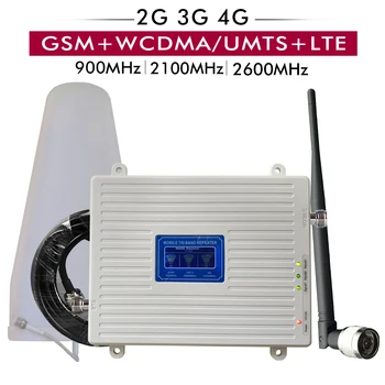 

2G 3G 4G Tri Band Booster GSM 900+UMTS WCDMA 2100+FDD LTE 2600 Cell Phone Signal Repeater Cellular Signal Amplifier Antenna Set