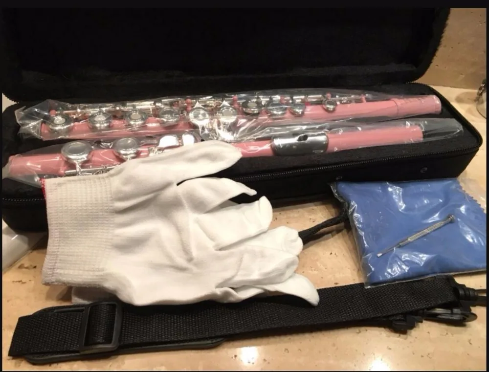 

Pink Flute Pink 16 hole + E key Opening Table Flour Silver Key and High Level Instrument Flauta with case