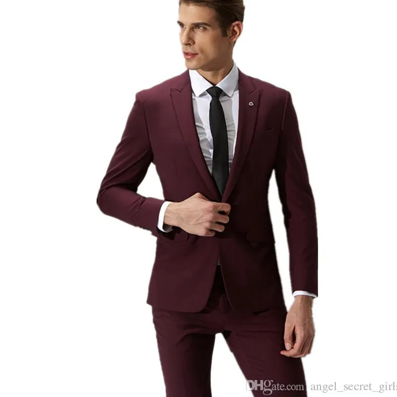 

2018 Terno Tuxedo Fashion Men Suits Wine Groom Suit Men's Formal A Button For Slim Healthy Male Wedding Custom (jacket+pants)