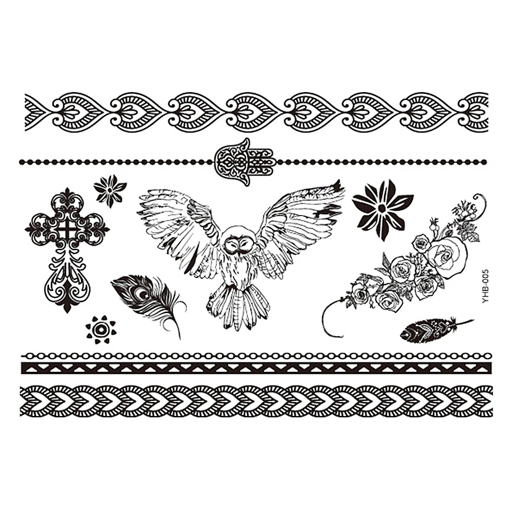 5 Pieces Temporary Animal Tattoo Sticker Owl Butterfly Elephant Crane Design Flower Lace Pendant Tattoo Decal Painless for Women (4)