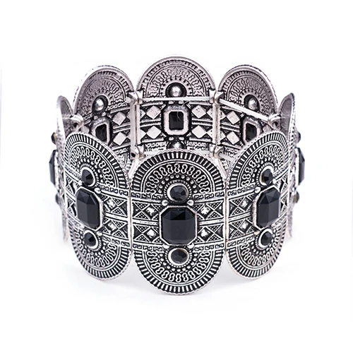 CKCL Ретро эластичный браслет из тибетского серебра покрытый широкой манжетой браслет и браслет для женщин Винтажный стиль бохо - Окраска металла: A1