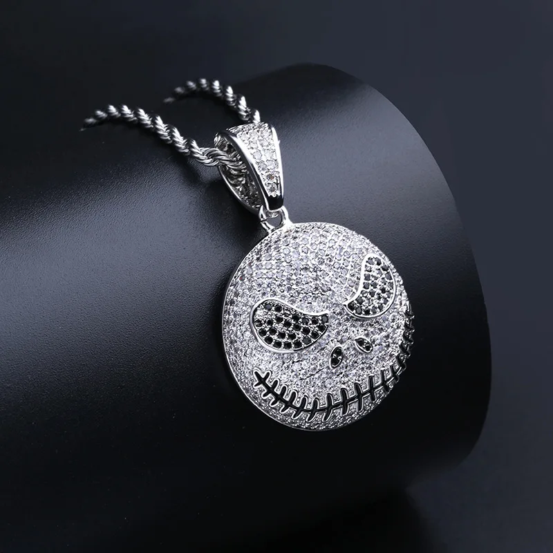 Панк Iced Out микро украшенное кубическими камнями циркония мультфильм Джек Скеллингтон хип хоп латунь череп кулон уникальная цепочка с подвеской для женщин