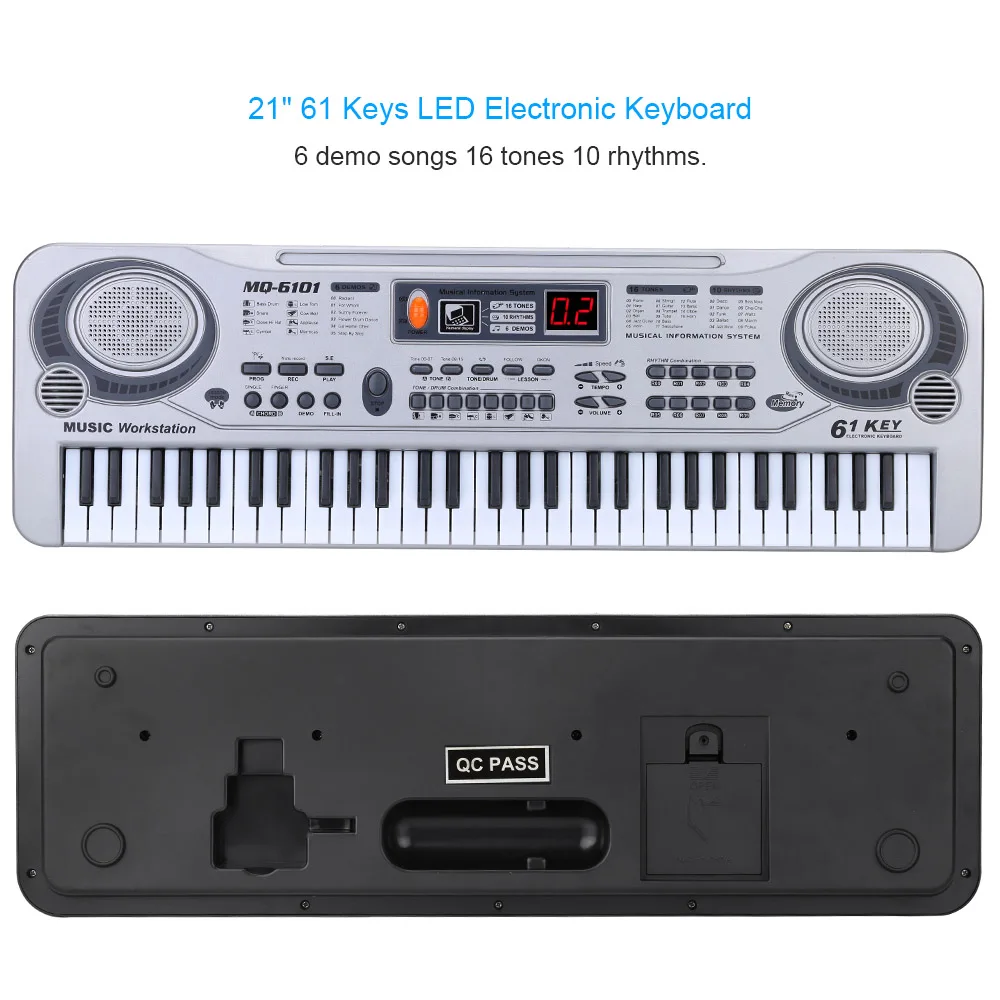 2" 61 Ключи светодиодный электронная клавиатура музыкальные игрушки с микрофона образовательных Electone Рождественский подарок для Для детей