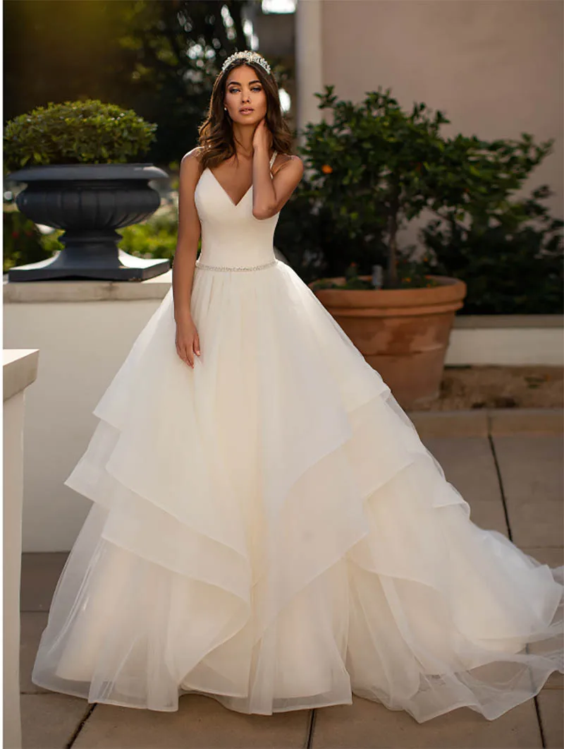

Smileven Wedding Dress Spaghetti Straps Organza Bride Dress A Line V Neck Backless Informal Wedding Gowns For Girl Turkey Dress