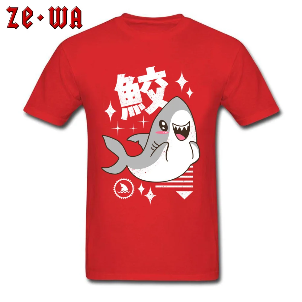 Kawaii Shark 100% Cotton Boy Short Sleeve T Shirt Personalized Father Day Tshirts Summer Tee-Shirts Graphic Crew Neck Kawaii Shark red