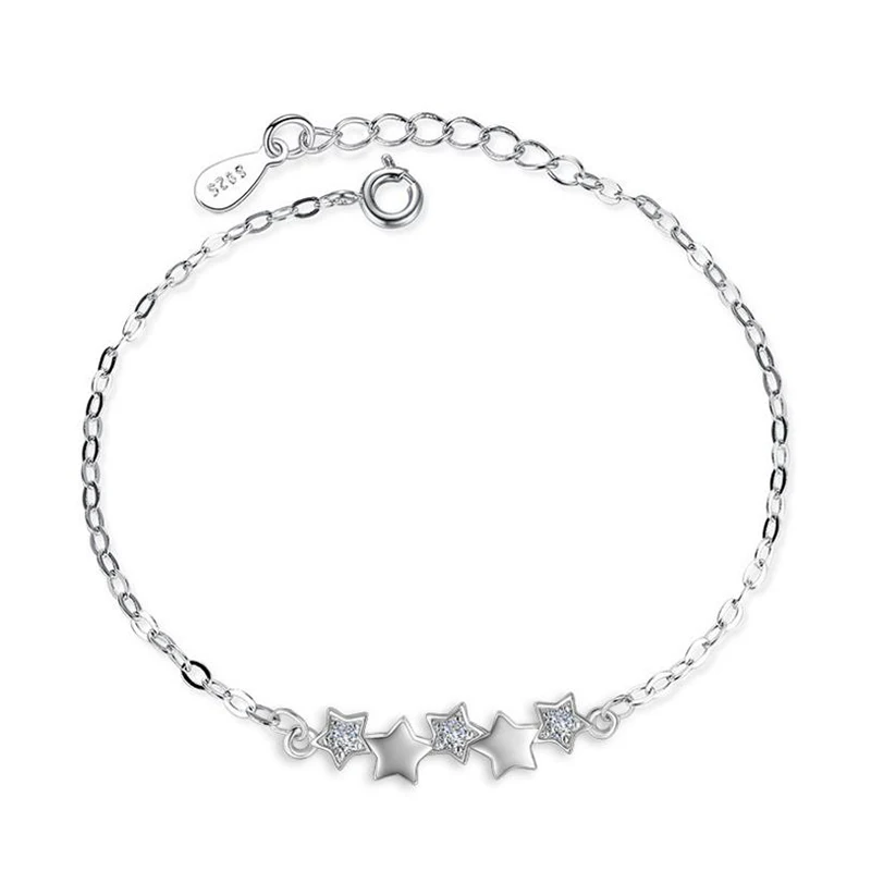 

Korea Cute Jewelry Hot 925 Silver Star Chain Link Bracelet for Women Couple Cubic Zircon Crystal Jewelry Birthday Gift 2Y369
