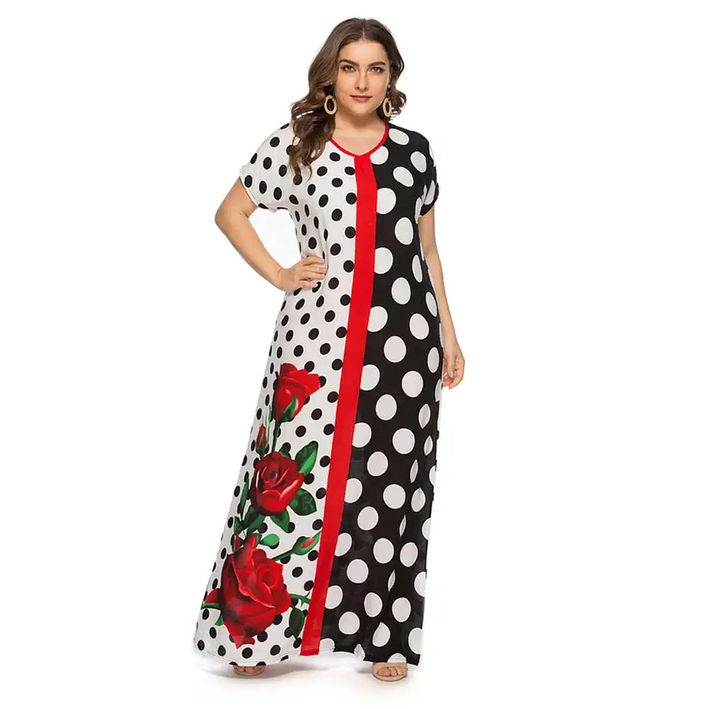 2019 Summer Fashion Polka Floral Printed Women Maxi Dress Plus Size Short Sleeve Muslim Abaya Arabic Islamic Dubai Robe VKDR1555-in Islamic Clothing from Novelty & Special Use on Aliexpress.com | Alibaba Group