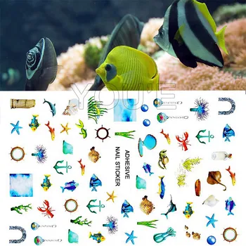 

Summer Hot Nail Art Stickers Decoration Back Glue Adhesive Decal DIY Cartoon Nail Sticker Manicure Design Shell Fish Nails Art