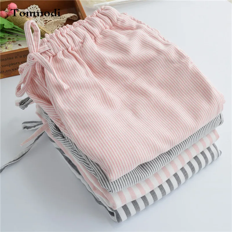 

Women's Sleep pants Spring and autumn 100% cotton pajama pants stripe loose trousers thickening double layer of cotton yarn Slee
