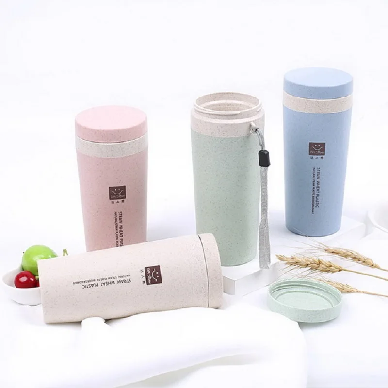 

tounw Portable Thermos Cup Wheat Straw Double Layer Insulated Cup Vacuum Flask Insulated Thermo Cup Sports Water Bottle Thermos