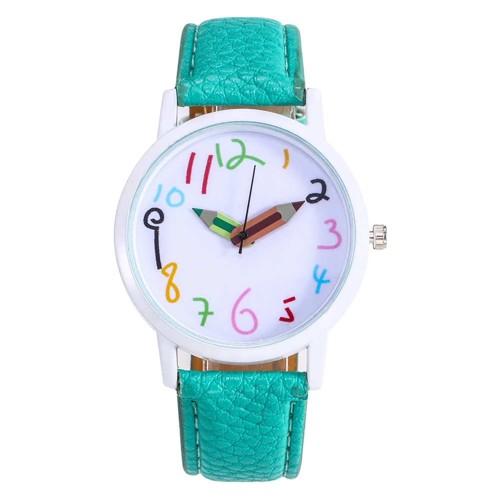 

New Leather Strap Watch Children Watch Geneva Pencil Pointer Clock Wristwatches for Kids Gifts