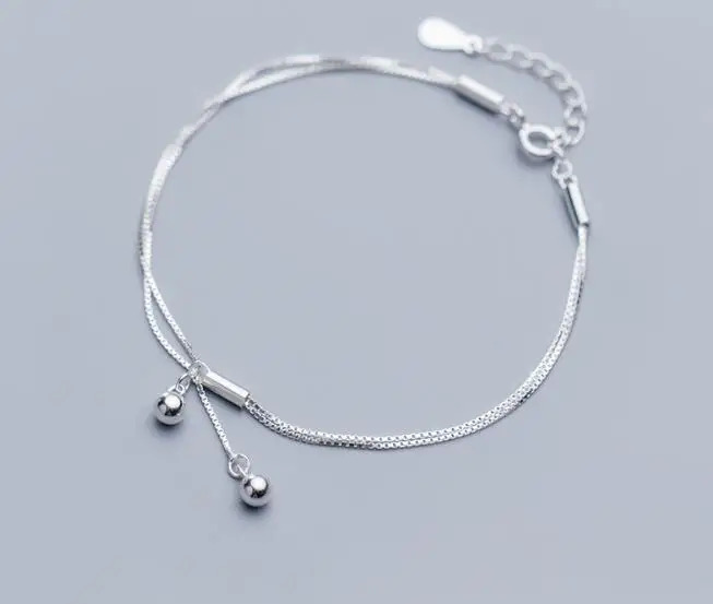 anklet 1 p простой аутентичный настоящий. Ювелирные изделия из стерлингового серебра 925 пробы с двойными рядами полированный счастливый шар круглая цепочка/ножной браслет GTLS852 - Цвет: anklet