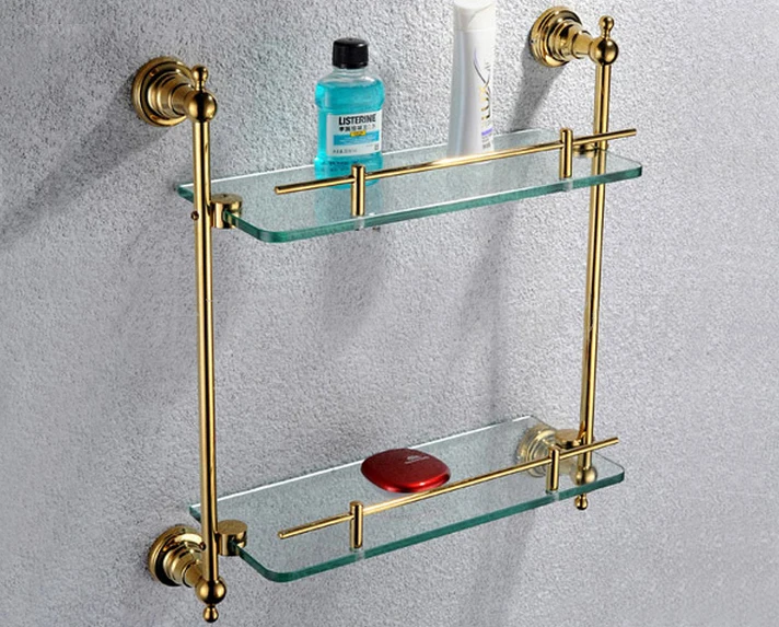 Free shiping copper gold paint double layer glass shelf shelving